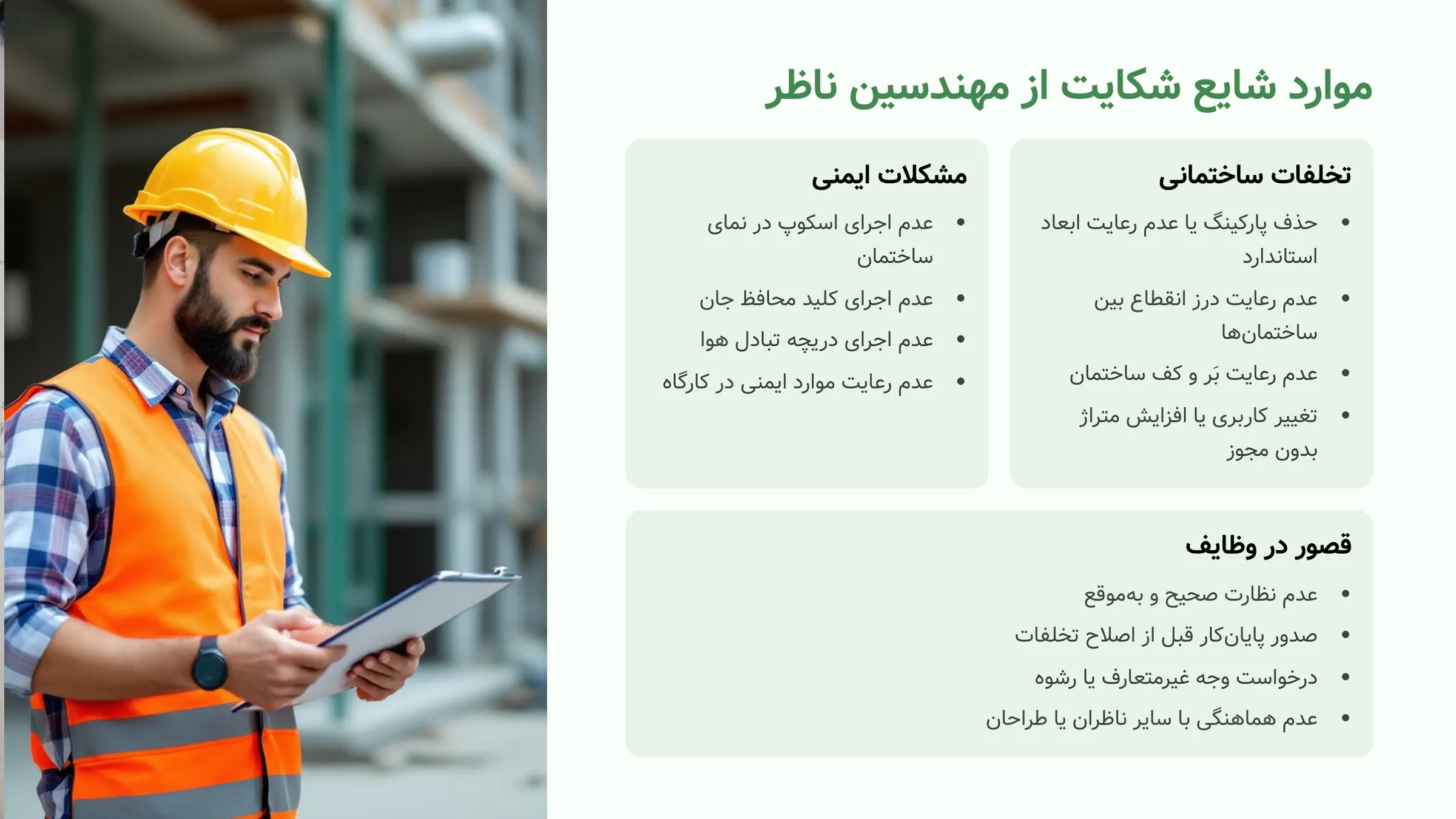 موارد شایع شکایت از مخندسین ناظر