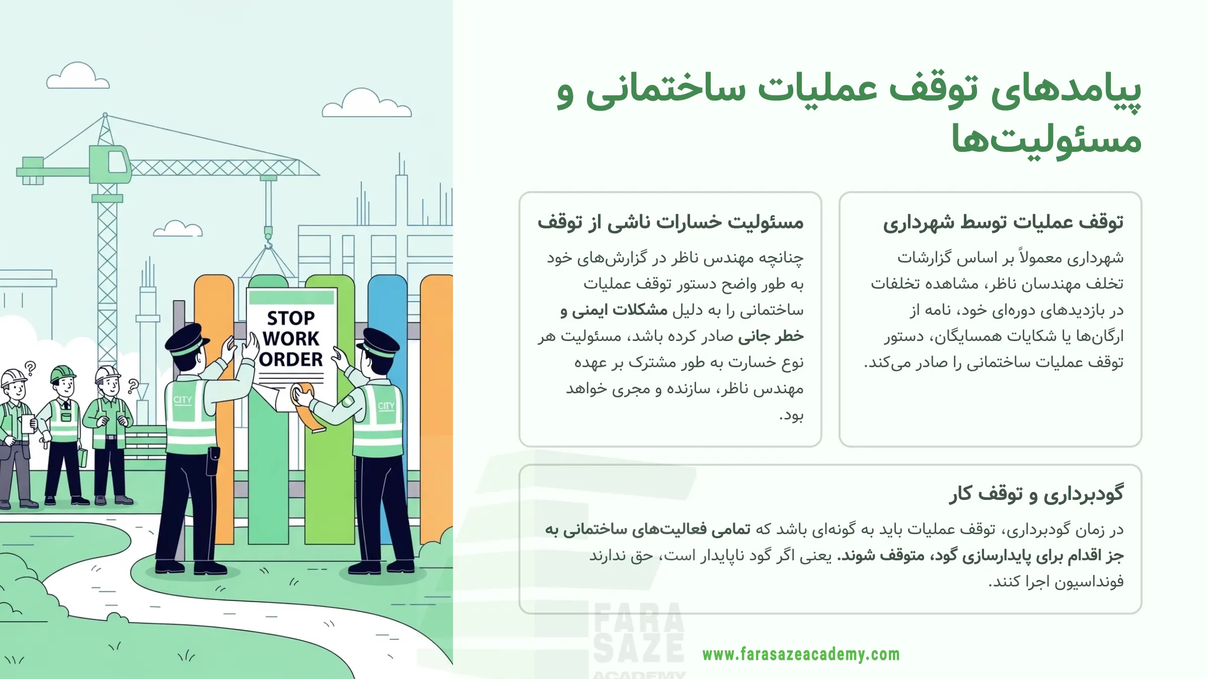 پیامد توقف عملیات ساختمانی توسط مهندس ناظر