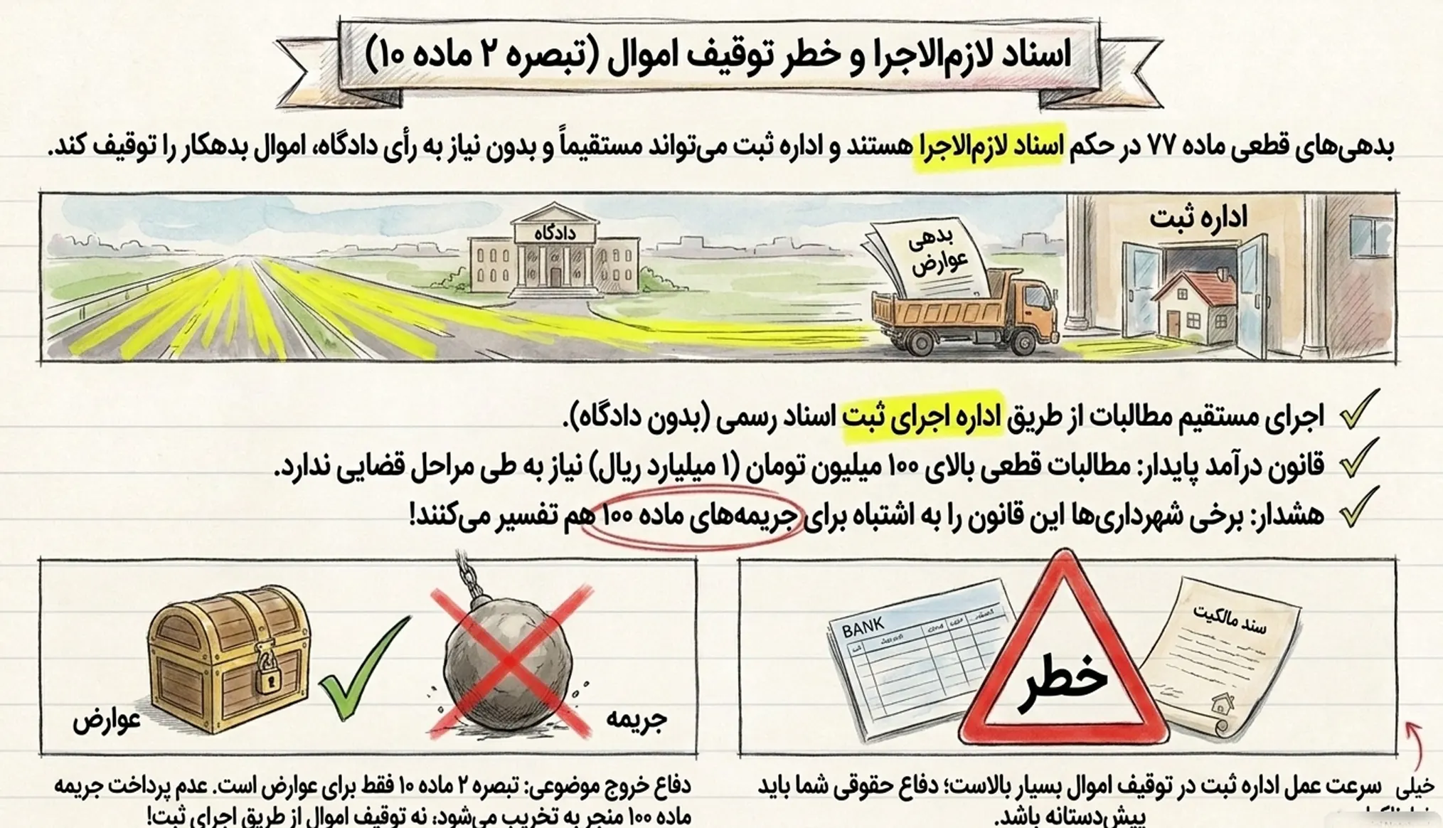 اسناد لازم الاجرا و خطر توقیف اموال در ماده ۷۷
