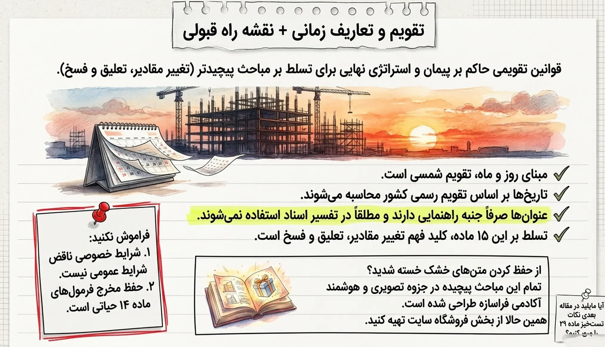 تقویم و تعاریف زمانی ماده ۱۵ شرایط عمومی پیمان