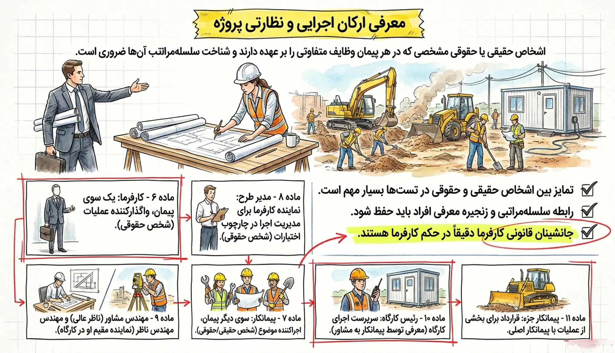 معرفی ارکان اجرایی و نظارتی پروژه مواد ۶ تا ۱۱ شرایط عمومی پیمان